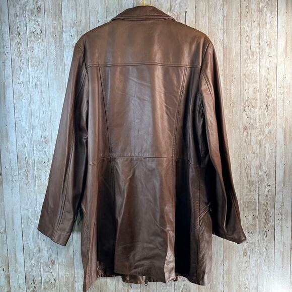 Danier‎ Vintage Leather Jacket Womens 2XL Brown Full Zip Butter Soft Above Knee - Picture 2 of 13